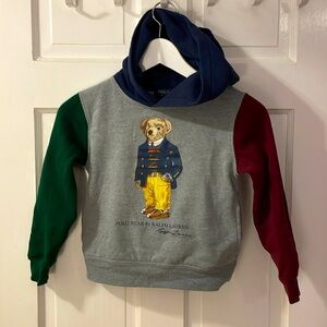 Polo Bear Fleece Hoodie, Polo Ralph Lauren, Size 6, gray-green-dark red colored